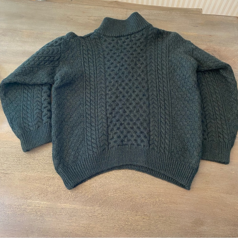 Blarney Woollen Mills Ireland 100% Merino Wool Aran Green Half Zip Size L - Picture 11 of 11